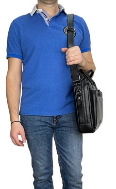Чоловічий шкіряний портфель Karya на два відділи KR0279-45 чорного кольору