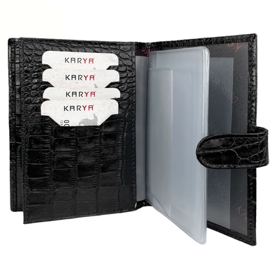 Шкіряна обкладинка Karya на автодокументи та паспорт KR443-53 чорного кольору, Чорний