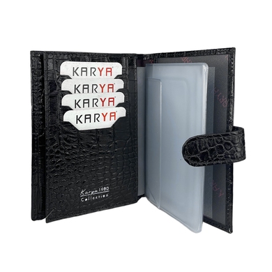 Шкіряна обкладинка Karya на автодокументи та паспорт KR443-53-1 чорного кольору, Чорний