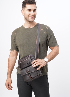 Чоловіча сумка The Bond з натуральної телячої шкіри 1136-4 темно-коричневого кольору.