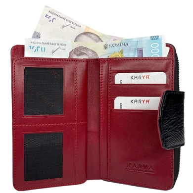 Жіночий гаманець з натуральної шкіри Karya 1137-073 чорний всередині червоний