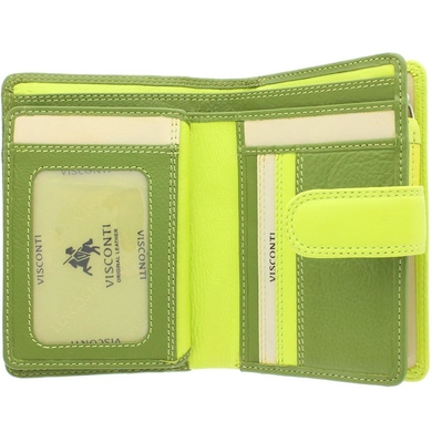 Жіночий гаманець з натуральної шкіри з RFID Visconti Rainbow Fiji RB51 Lime Multi