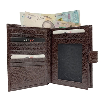 Портмоне з натуральної шкіри Karya з обкладинкою на паспорт 0405-20 темно-коричневий, Темно-коричневий