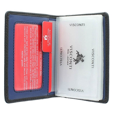 Кожаная кредитница Visconti Slim Laser VSL24 Black/Cobalt, Натуральная кожа, Гладкая, Черный