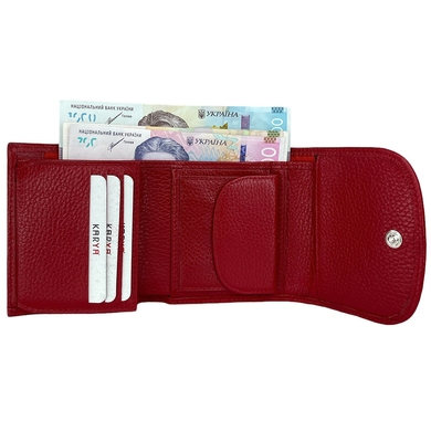 Шкіряний гаманець на кнопці Karya із зернистої шкіри KR2019-46 червоного кольору