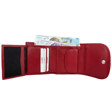 Шкіряний гаманець на кнопці Karya із зернистої шкіри KR2019-46 червоного кольору
