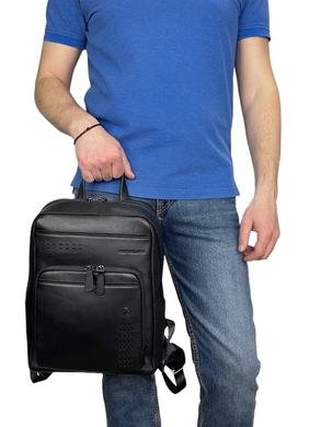 Шкіряний чоловічий рюкзак Tony Bellucci з чохлом від дощу TB5216-1 чорного кольору, Чорний, Гладка