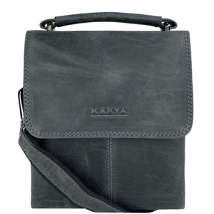 Кожаная мужская сумка Karya с клапаном KR0268-30 черно-зеленого цвета