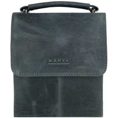 Шкіряна чоловіча сумка Karya з клапаном KR0268-30 чорно-зеленого кольору