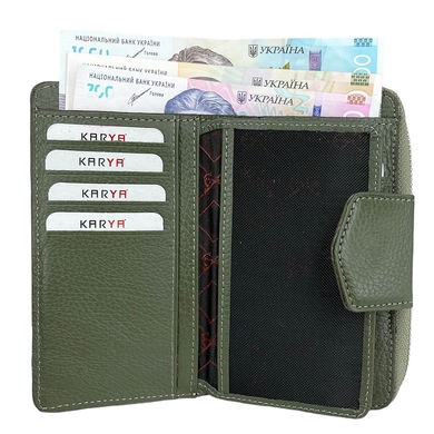 Шкіряний гаманець Karya на магніті середнього розміру KR1137-084 оливковий