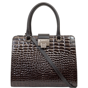 Жіноча сумка Mattioli 066-17C з натуральної лакованої шкіри темно-коричневого кольору, Темно-коричневий