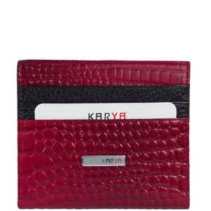 Кожаная кредитница на магните Karya 0020-507 малиновая с черным, Натуральная кожа / лак, Под кожу крокодила, Красный