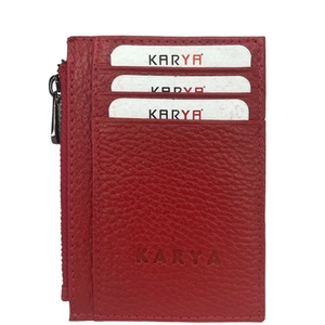 Шкіряна кредитниця Karya з кишенею на блискавці 0042-46 червоного кольору, Натуральна шкіра, Зерниста, Червоний