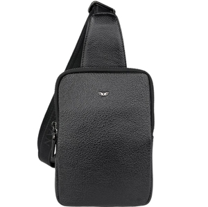 Кожаная мужская сумка-слинг Tergan на два отдела TG21487 черного цвета