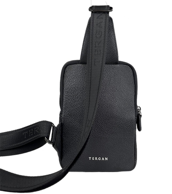 Шкіряна чоловіча сумка-слінг Tergan на два відділи TG21487 чорного кольору