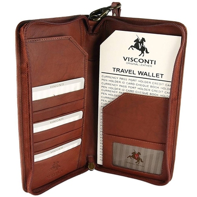 Дорожній компаньйон-портмоне з натуральної шкіри Visconti 1157, VSC-Brown (рудий)