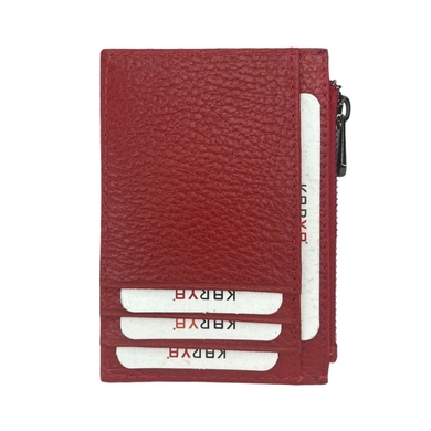 Кожаная кредитница Karya с карманом на молнии 0042-46 красного цвета, Натуральная кожа, Зернистая, Красный