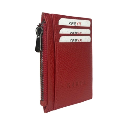 Кожаная кредитница Karya с карманом на молнии 0042-46 красного цвета, Натуральная кожа, Зернистая, Красный