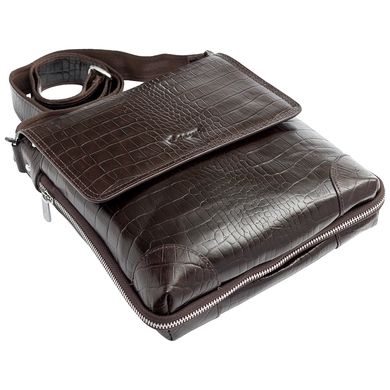 Мужская сумка из натуральной тисненой кожи с расширением Karya 0720-57 коричневая