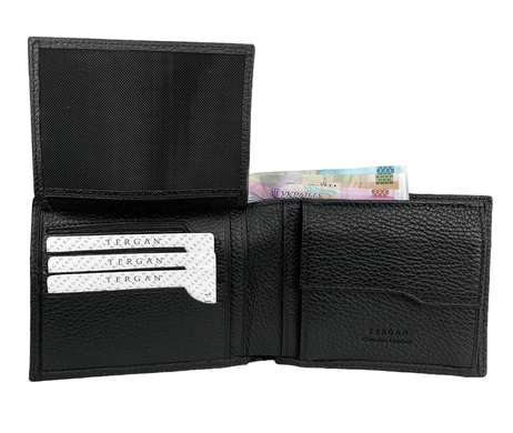 Кожаное портмоне Tergan с откидным карманом TG1469 черного цвета, Черный