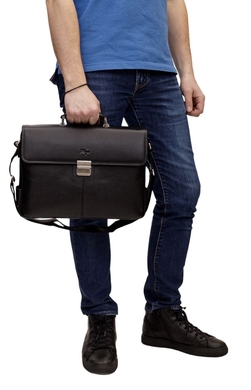 Чоловічий портфель з натуральної шкіри Karya 0384-45 чорного кольору