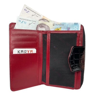 Жіночий гаманець з натуральної шкіри лакованої Karya 1137-06 чорний всередині червоний