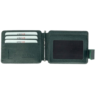 Шкіряне портмоне-кредитниця із затискачем для грошей Karya 0044-030 темно-зеленого кольору, Темно-зелений