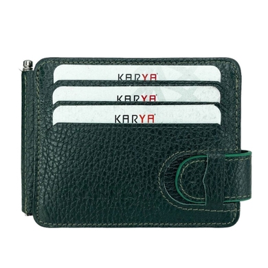Шкіряне портмоне-кредитниця із затискачем для грошей Karya 0044-030 темно-зеленого кольору, Темно-зелений