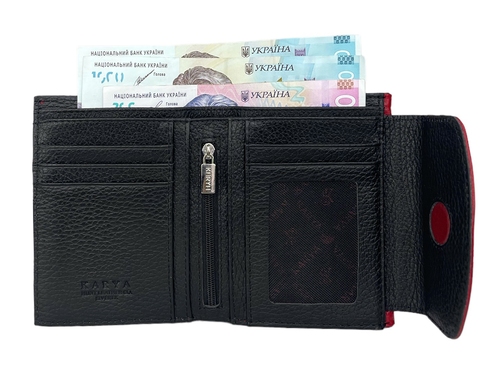 Женский кожаный кошелек Karya на магните KR1206-46/45 красный с черным