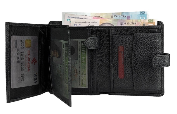Шкіряне портмоне Eminsa з відкидними кишенями ES1100-18-1 чорного кольору, Чорний