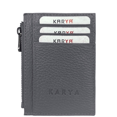 Кожаная кредитница Karya с карманом на молнии 0042-081 серого цвета, Натуральная кожа, Зернистая, Серый