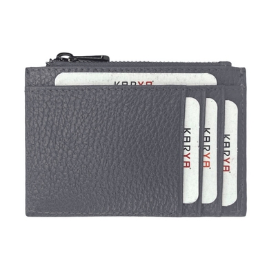 Кожаная кредитница Karya с карманом на молнии 0042-081 серого цвета, Натуральная кожа, Зернистая, Серый