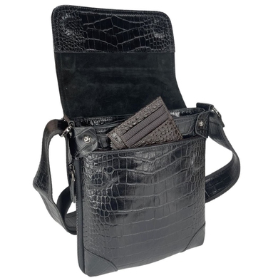 Шкіряна чоловіча сумка під клапаном з розширенням Karya 0721-53 чорного кольору