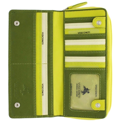 Жіночий гаманець з натуральної шкіри з RFID Visconti Rainbow Honolulu RB55 Lime Multi
