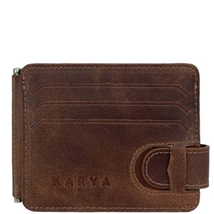 Кожаное портмоне-кредитница с зажимом для денег Karya 0044-34 коричневого цвета, Коричневый