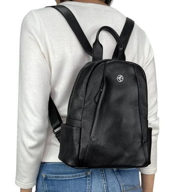 Шкіряний жіночий рюкзак Eminsa на один відділ ES40297 чорного кольору, Чорний, Зерниста
