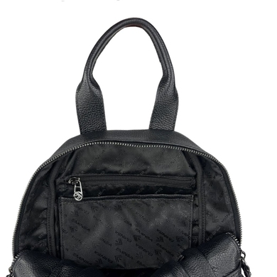 Шкіряний жіночий рюкзак Eminsa на один відділ ES40297 чорного кольору, Чорний, Зерниста