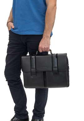 Чоловічий портфель із натуральної шкіри на один відділ The Bond 1430-1 чорного кольору