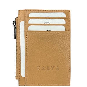 Кожаная кредитница Karya с карманом на молнии 0042-56 желтого цвета, Натуральная кожа, Зернистая, Желтый