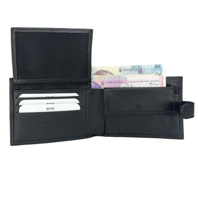 Кожаное портмоне с карманом для купюр на молнии Bond NON 523-1 черное, Черный
