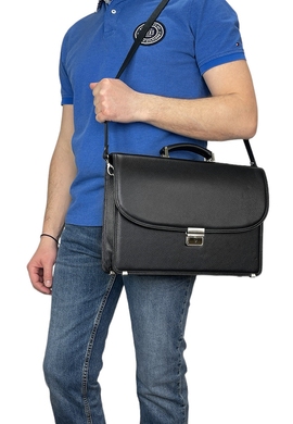 Чоловічий шкіряний портфель Karya на два відділи KR0123-45 чорного кольору
