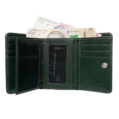 Жіночий гаманець на кнопці Karya з натуральної шкіри 1165-030 темно-зеленого кольору