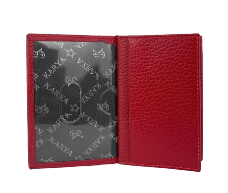 Кожаная кредитница Karya с прозрачными карманами KR056-46 красного цвета, Натуральная кожа, Зернистая, Красный