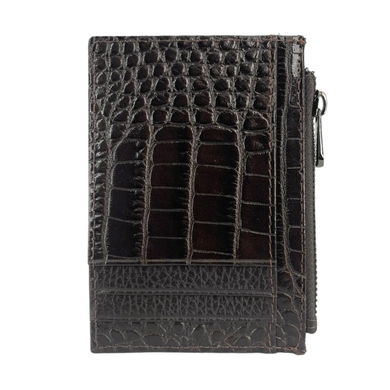 Кожаная кредитница Karya с карманом на молнии 0042-57-2 коричневого цвета, Натуральная кожа, Под кожу крокодила, Коричневый