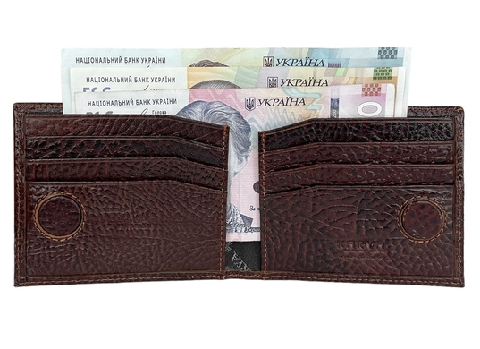 Кожаный зажим для денег на магните Karya с монетником KR1-0903-07 коньячный, Коньячный