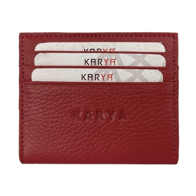 Шкіряна кредитниця на магніті Karya 0020-46 червоного кольору, Натуральна шкіра, Зерниста, Червоний
