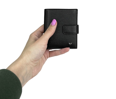 Кожаное малое портмоне на кнопке Tergan из зернистой кожи TG1623 черного цвета, Черный