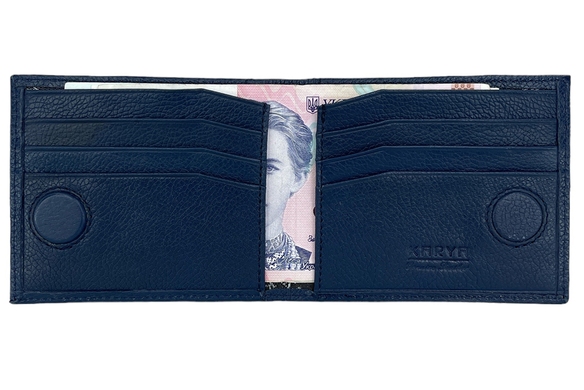 Кожаный зажим для денег на магните Karya с монетником KR1-0903-44 синий