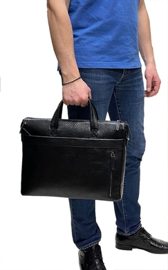 Чоловічий шкіряний портфель Karya з натуральної шкіри 0896-03 чорного кольору
