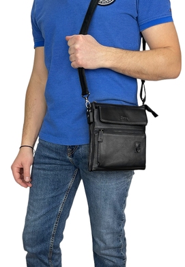 Чоловіча шкіряна сумка Karya на блискавці KR0273-554 чорного кольору